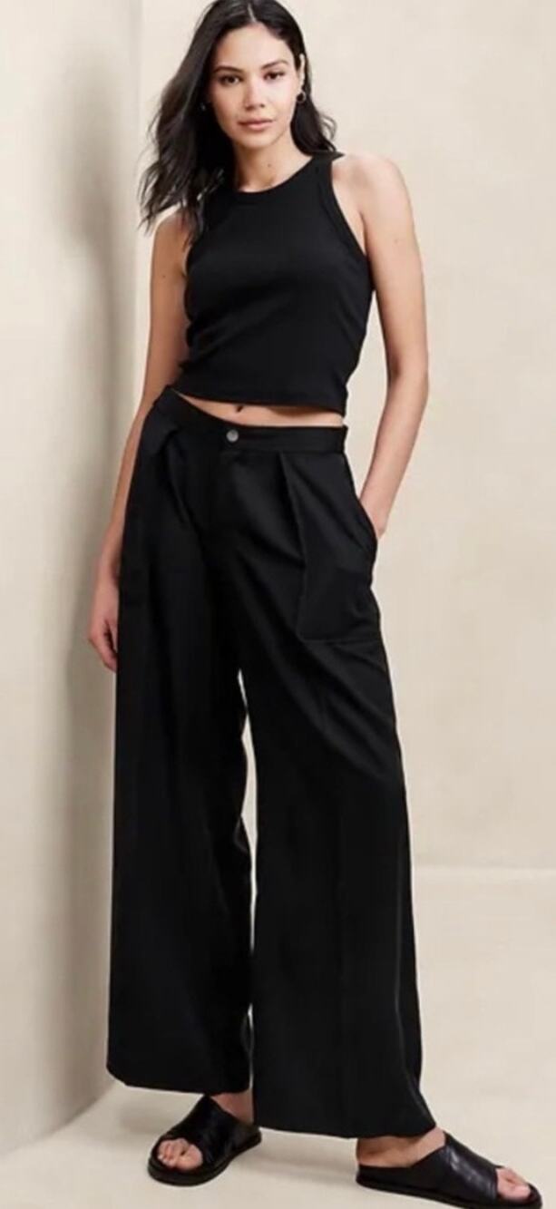 Banana Republic TENCEL Wide Leg Pants Black Size XL NWT Elastic back Waistband